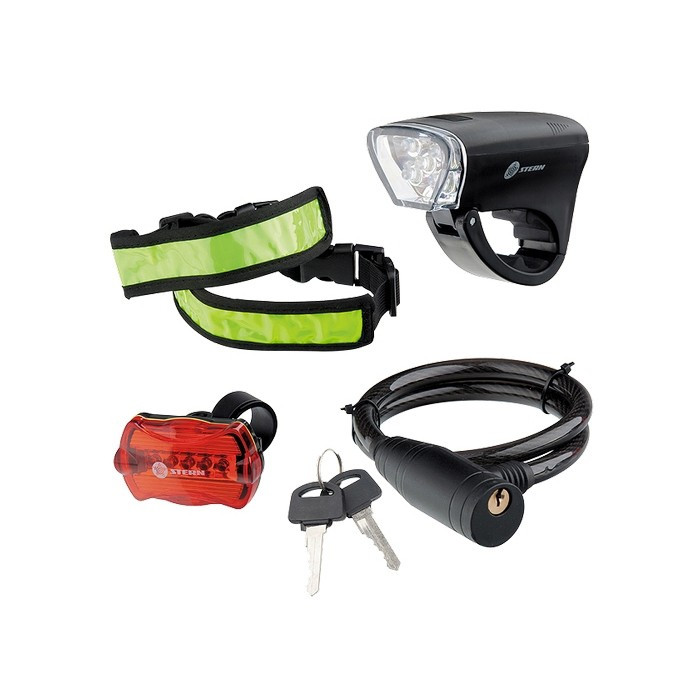 Набор велосипедный : передний и задний фонари Led, светоотражатель и тросовый замок Stern - фото 1 - id-p98264710