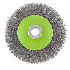 Щетка для УШМ, 100 мм, М14, "тарелка", витая проволока Сибртех