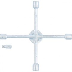 Ключ-крест баллонный, 17 х 19 х 21 х 22 мм, под квадрат 1/2, усиленный, с переходником на 1/2 Stels