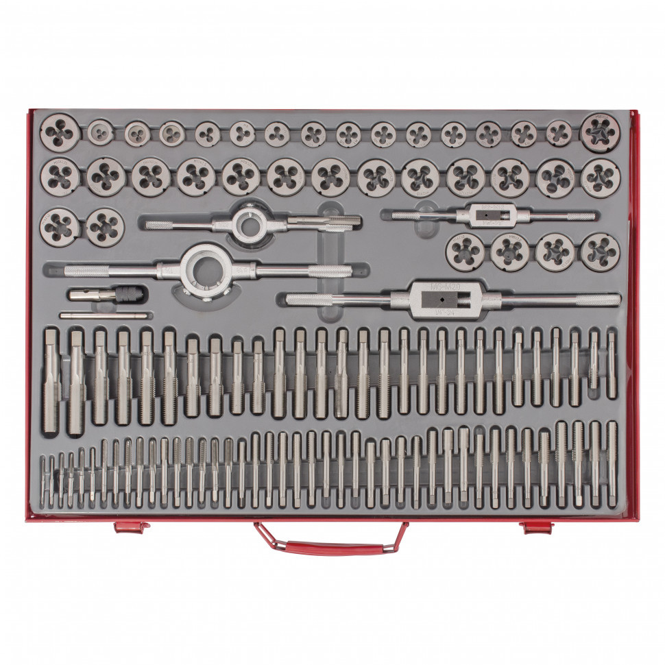 Набор метчиков и плашек М2-М18, 110 шт, металлический кейс Matrix, фото 1