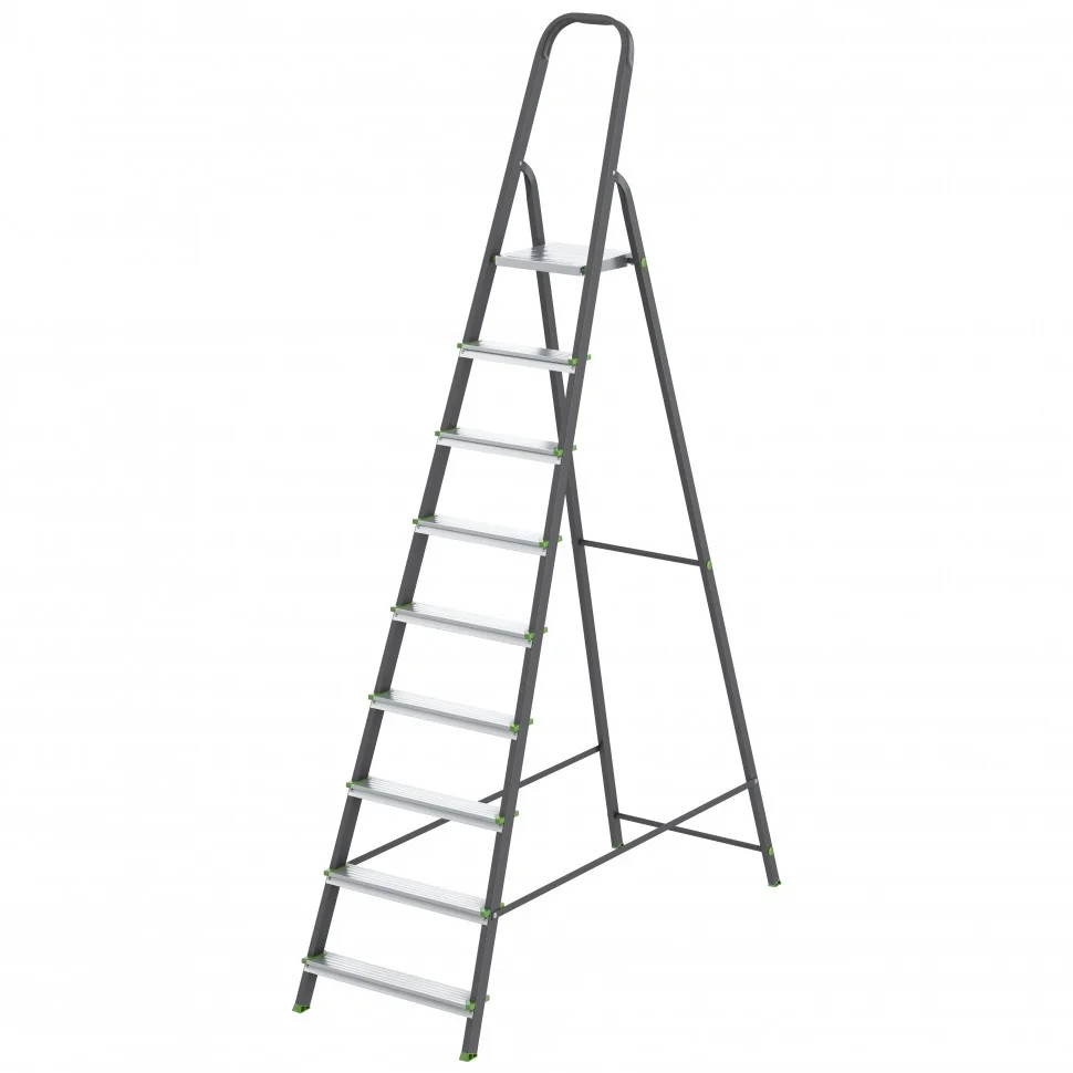 Стремянка, 9 ступеней, стальной профиль, алюминиевые ступени Россия Сибртех - фото 1 - id-p98273403