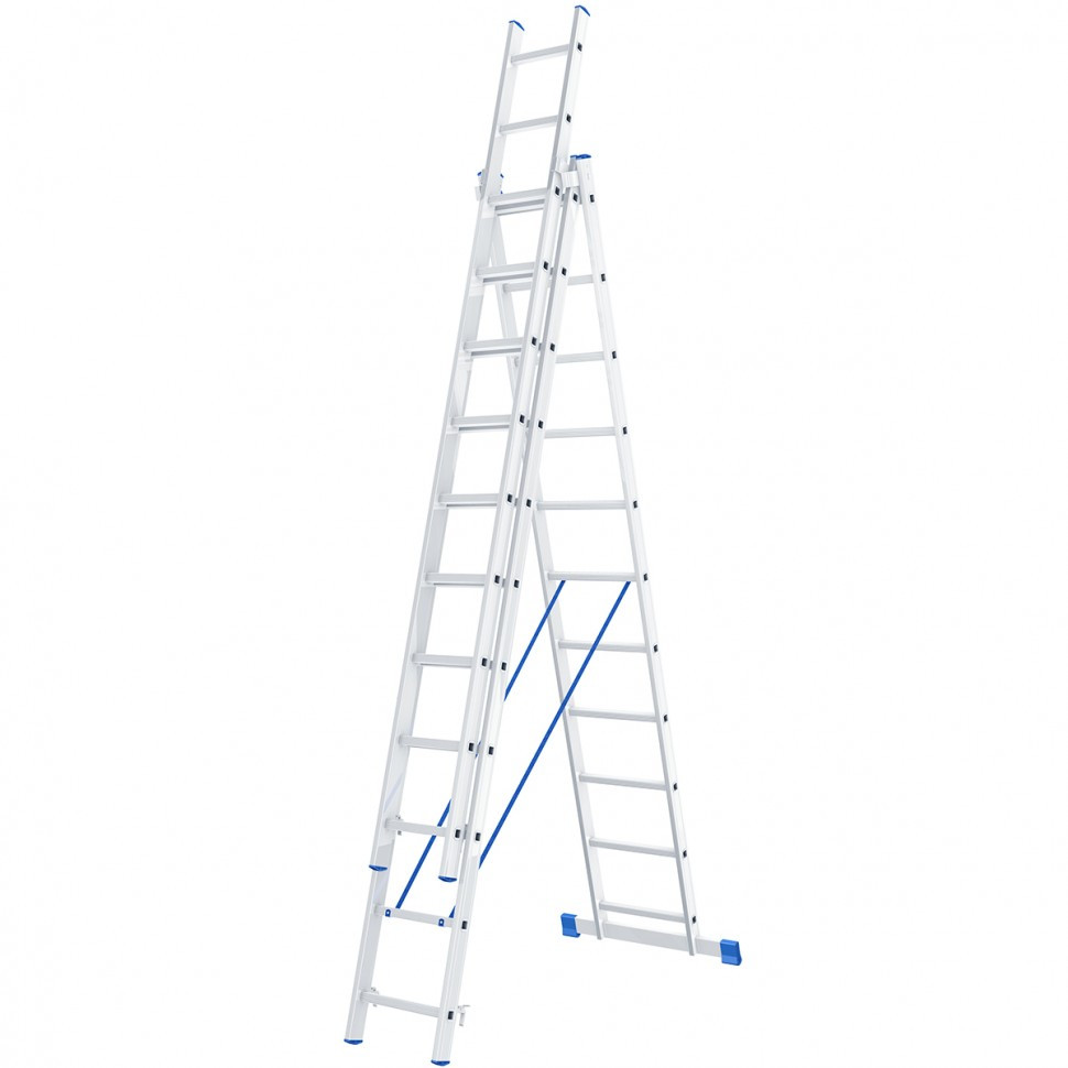 Лестница трехсекционная , 3 х 11 ступеней, алюминиевая, Россия, Сибртех - фото 1 - id-p98269765