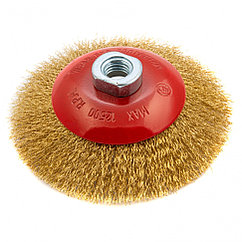 Щетка для УШМ, 125 мм, М14, "тарелка", латунированная витая проволока Matrix