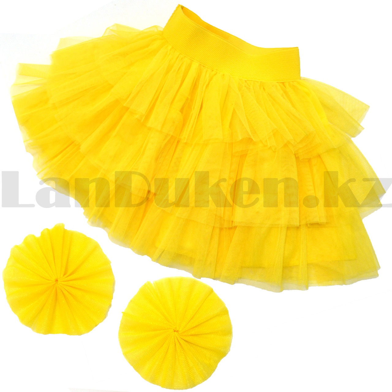 Юбка пачка теннисная детская для танцев с бантиками желтая 30-36 размер - фото 7 - id-p98298859