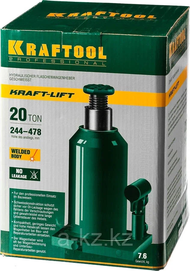 Домкрат гидравлический бутылочный "Kraft-Lift", сварной, 20т, 244-478мм, KRAFTOOL 43462-20 - фото 6 - id-p75614756