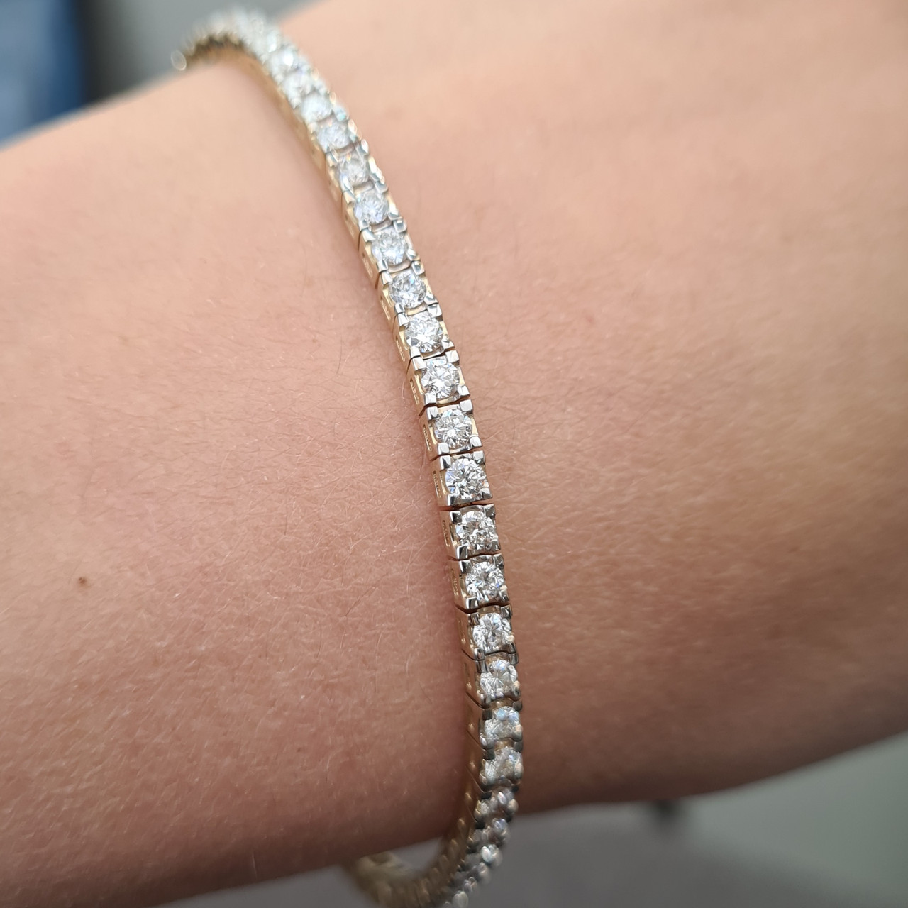Золотой Теннисный браслет с бриллиантами 5.00Ct VS1-VS2/H 585 проба