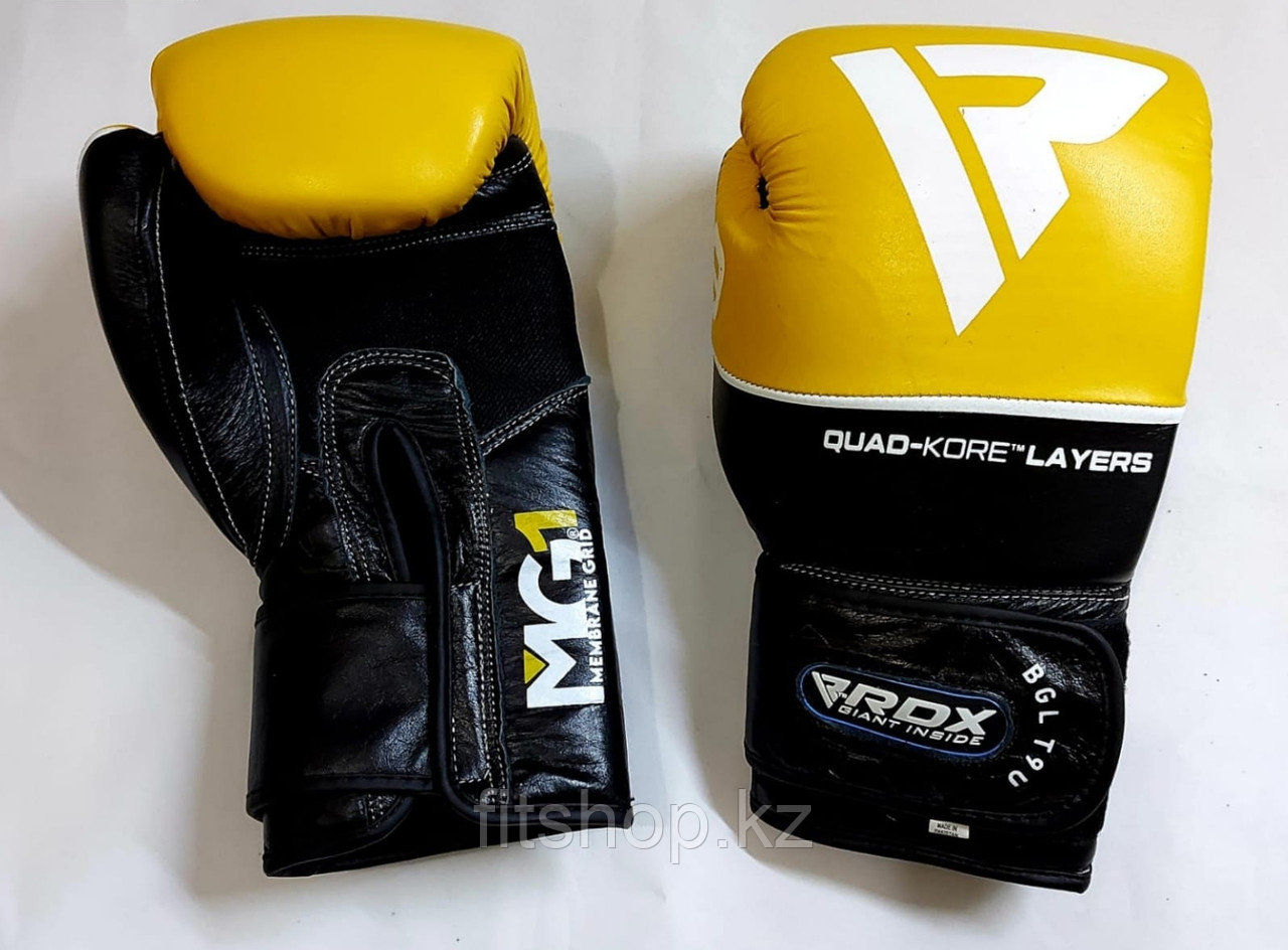 Боксерские перчатки RDX черно- желтые  (кожа)