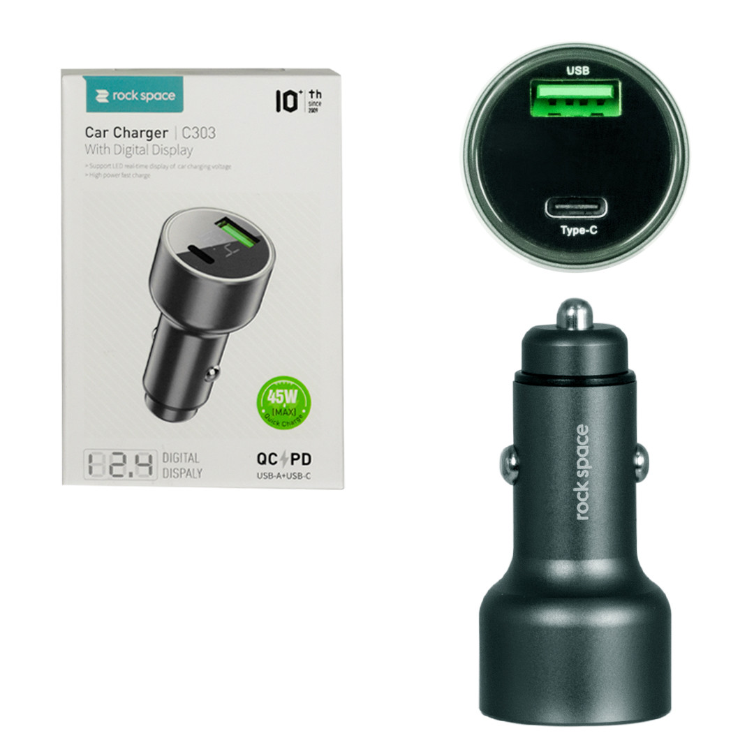 Автомобильное зарядное устройство Rock Space C303, Type-C PD+USB QC 45W, (RAU0680) , Black