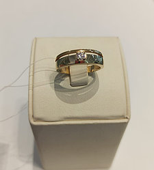 Обручальное кольцо с фианитом / красное золото - 17 размер