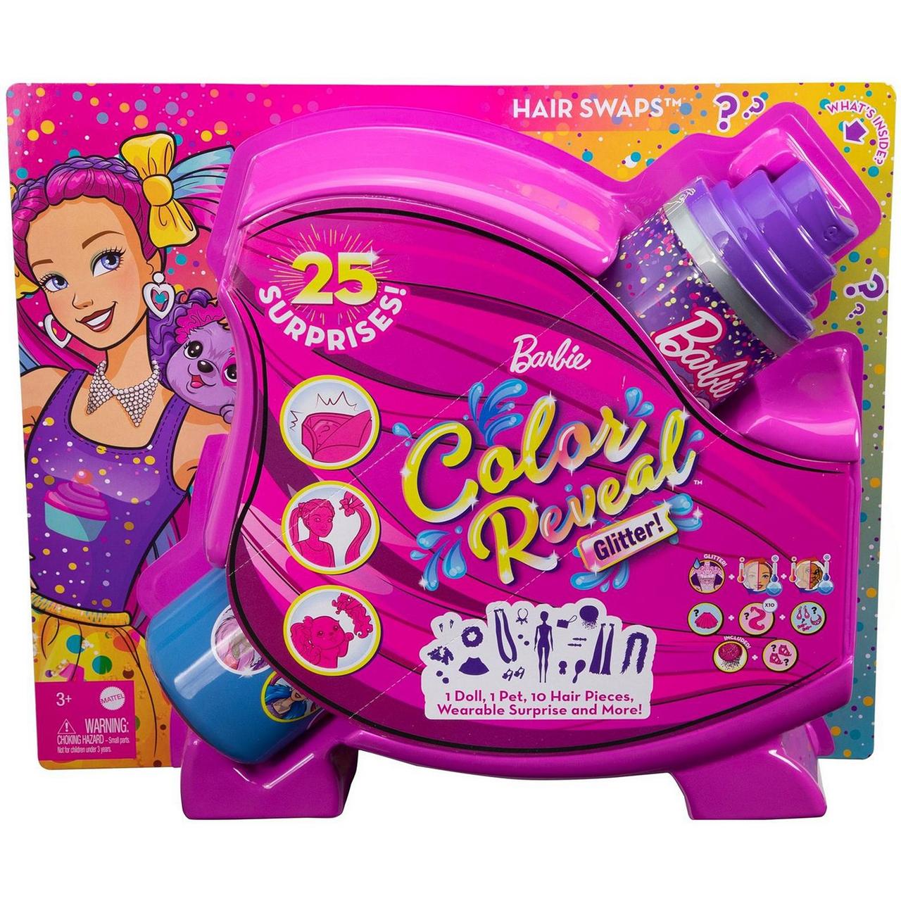 Barbie Блеск Цветное перевоплощение, Кукла-сюрприз Сменные прически Барби, Color Reveal HBG39 - фото 1 - id-p98325500