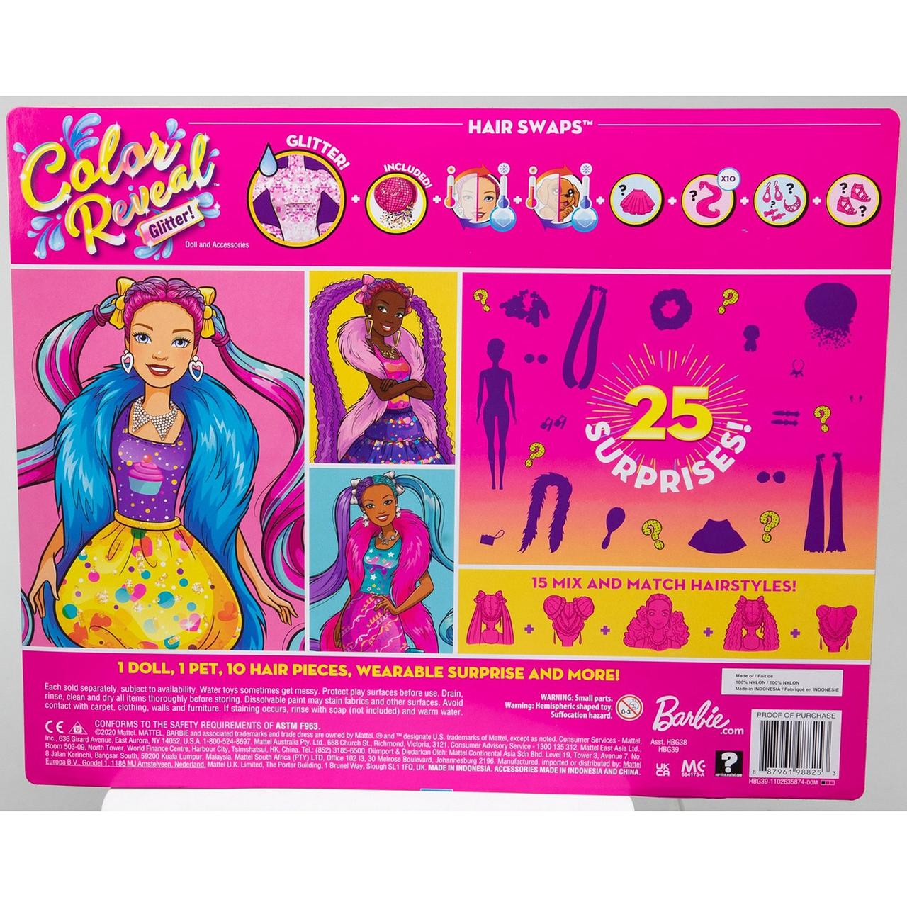 Barbie Блеск Цветное перевоплощение, Кукла-сюрприз Сменные прически Барби, Color Reveal HBG39 - фото 2 - id-p98325500