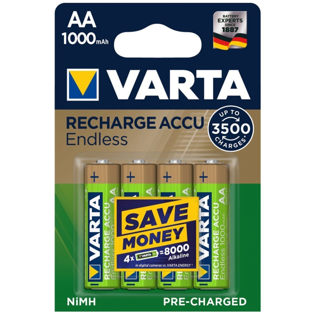 Аккумуляторы VARTA Recharge Accu Endless AA 1000 mAh, 2шт