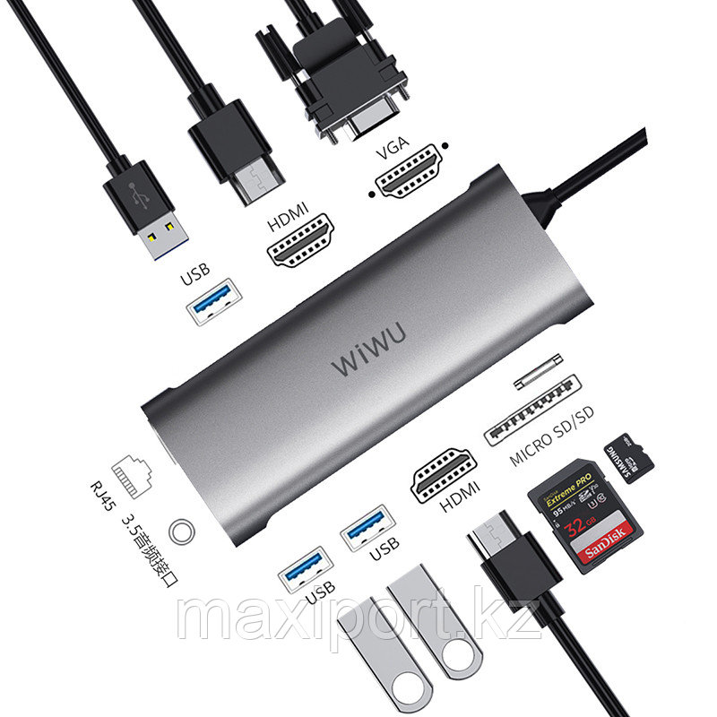 USB Адаптер  Wiwu  Alpha 11-in-1 Usb-C расширитель портов для макбука