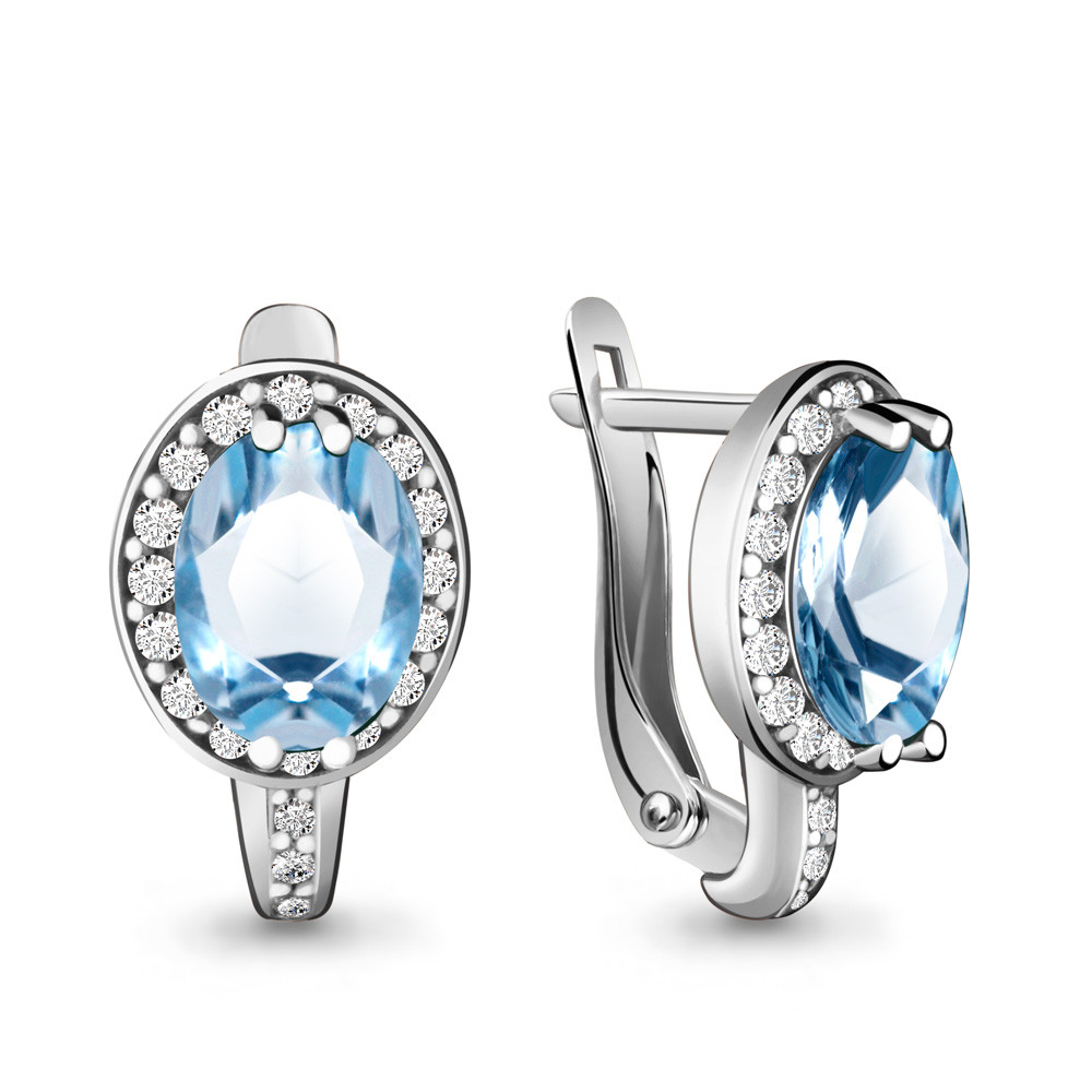 Серьги серебряные классические Aquamarine 4413705А.5 покрыто родием