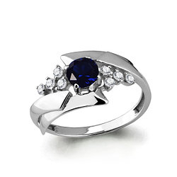 Серебряное кольцо, Фианит, Наносапфир Aquamarine 65837Б.5 покрыто  родием