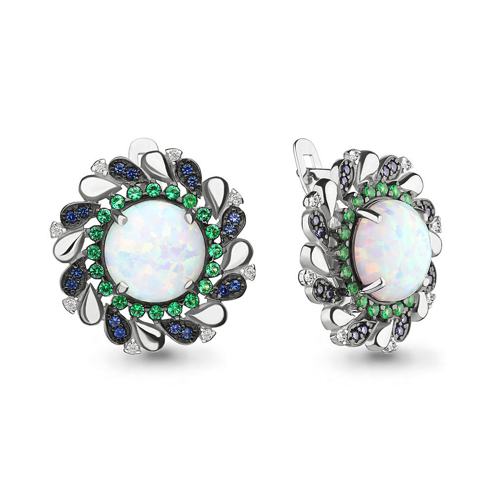 Серьги Aquamarine серебро с родием 4498898БГ.5