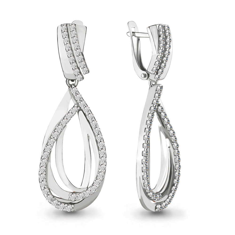Серьги длинные из серебра Фианит Aquamarine 46201А.5 покрыто родием
