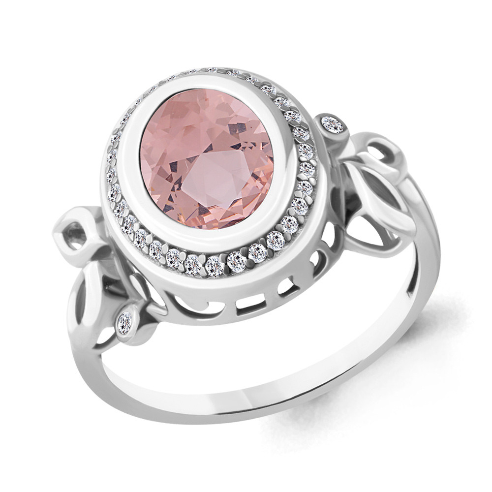 Серебряное кольцо Наноморганит Фианит Aquamarine 6901890А.5 покрыто родием коллекц. Каприз