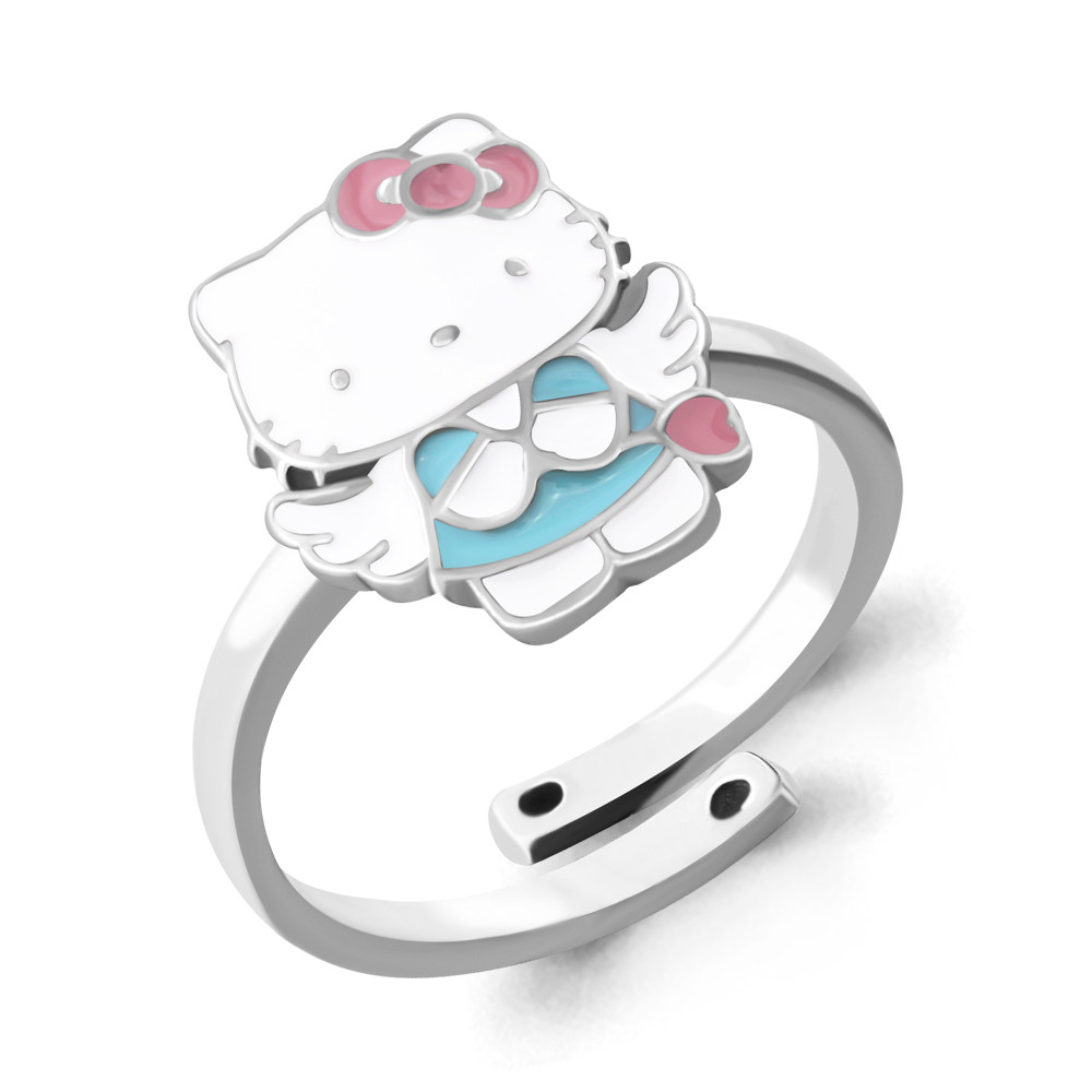 Серебряное детское кольцо Эмаль Aquamarine 54640.5 покрыто  родием коллекц. Hello Kitty