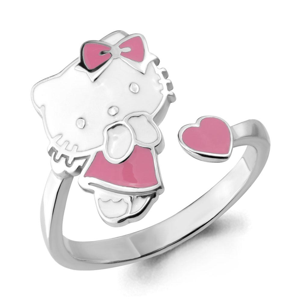 Серебряное детское кольцо Эмаль Aquamarine 54632.5 покрыто  родием коллекц. Hello Kitty