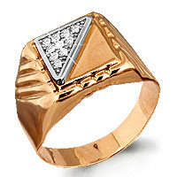 Мужское серебряное кольцо, печатка, Фианит Aquamarine 62119А.6 позолота