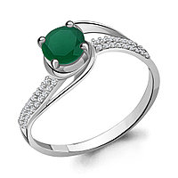 Кольцо из серебра Агат зеленый Фианит Aquamarine 6399609А.5 покрыто родием