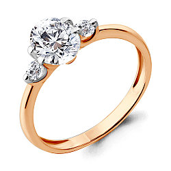 Серебряное кольцо  Фианит Aquamarine 68352.6 позолота