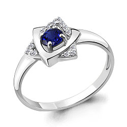 Серебряное кольцо, Фианит, Наносапфир Aquamarine 68484АБ.5 покрыто  родием