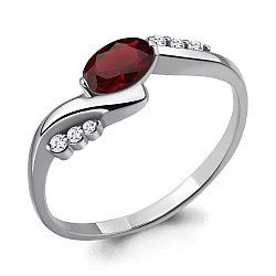 Серебряное кольцо  Гранат  Фианит Aquamarine 6525303А.5 покрыто  родием