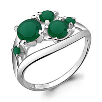 Серебряное кольцо Агат зеленый Aquamarine 6508809.5 покрыто родием
