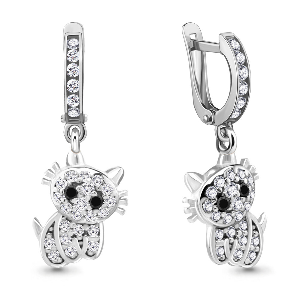 Серьги длинные из серебра Фианит Нанокристалл Aquamarine 46544АЧ.5 покрыто родием коллекц. Happy