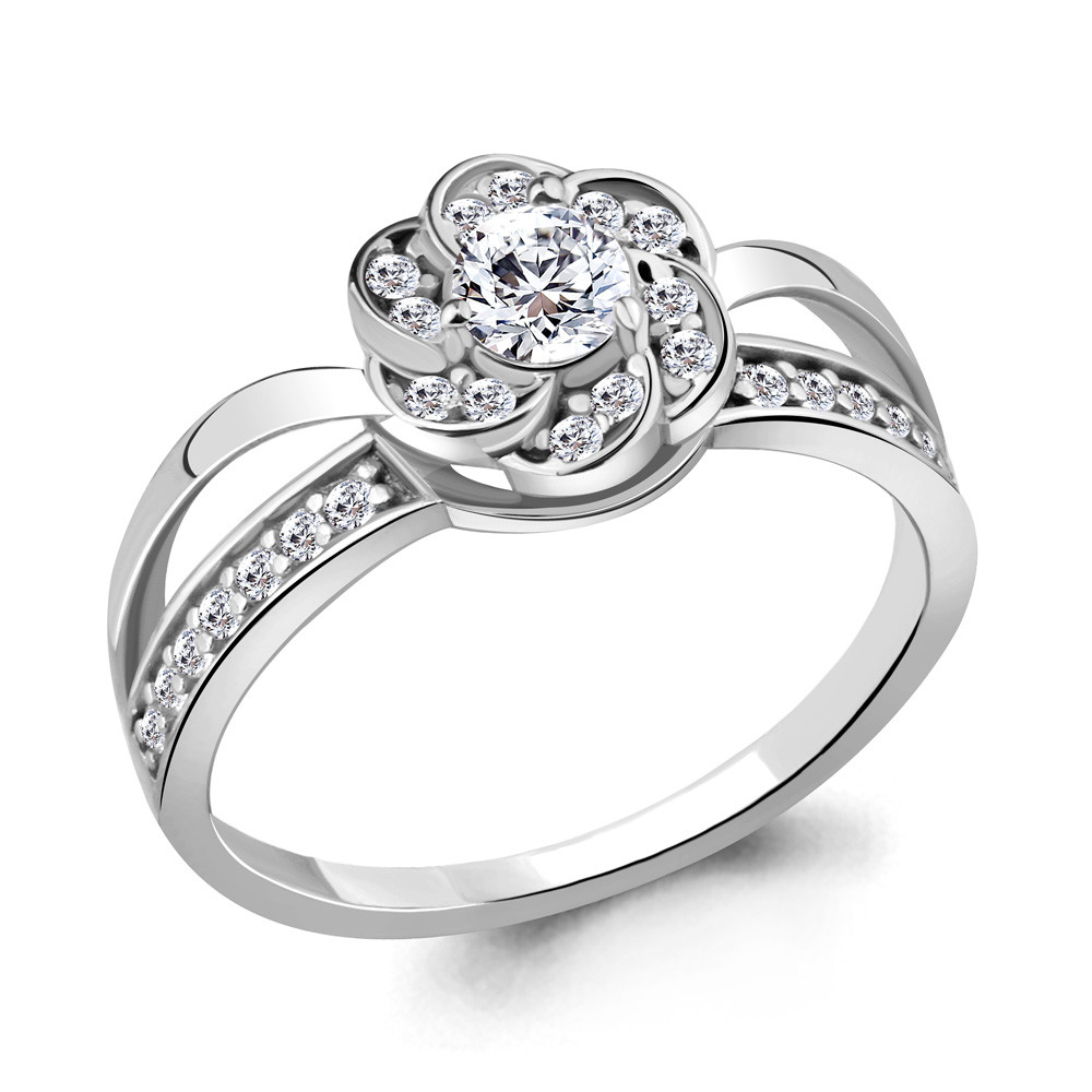 Серебряное кольцо  Фианит Aquamarine 68537А.5 покрыто  родием
