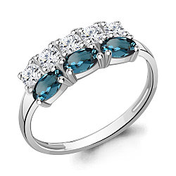 Серебряное кольцо, Топаз Лондон Блю, Фианит Aquamarine 6535508А.5 покрыто  родием