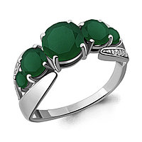 Серебряное кольцо Агат зеленый Фианит Aquamarine 6592609А.5 покрыто родием