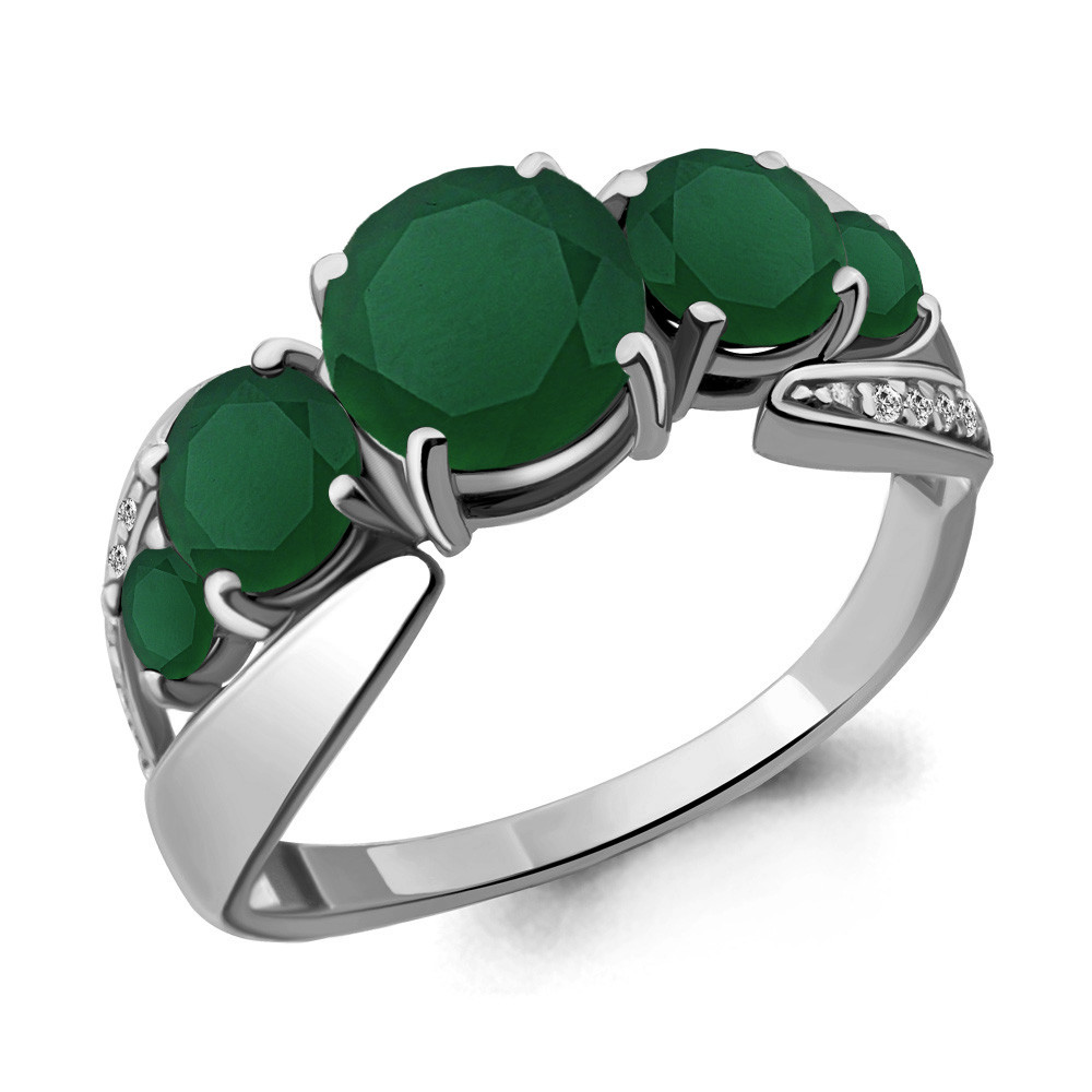 Серебряное кольцо Агат зеленый Фианит Aquamarine 6592609А.5 покрыто родием - фото 1 - id-p67759684