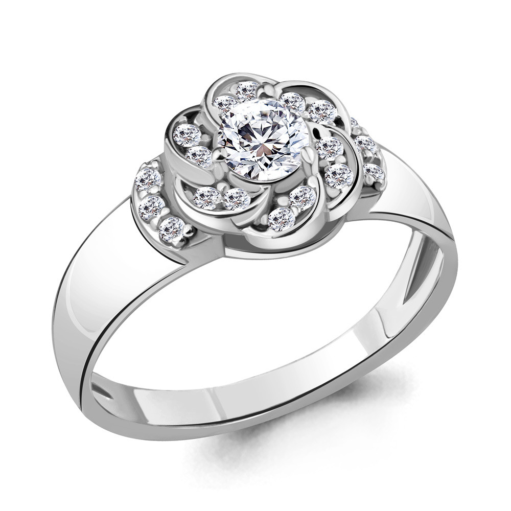 Серебряное кольцо Фианит Aquamarine 68538А.5 покрыто родием