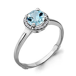 Кольцо серебряное классическое, Топаз Скай Блю, Фианит Aquamarine 6399102А.5 покрыто  родием