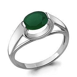 Серебряное кольцо, Агат зеленый Aquamarine 6914809.5 покрыто  родием