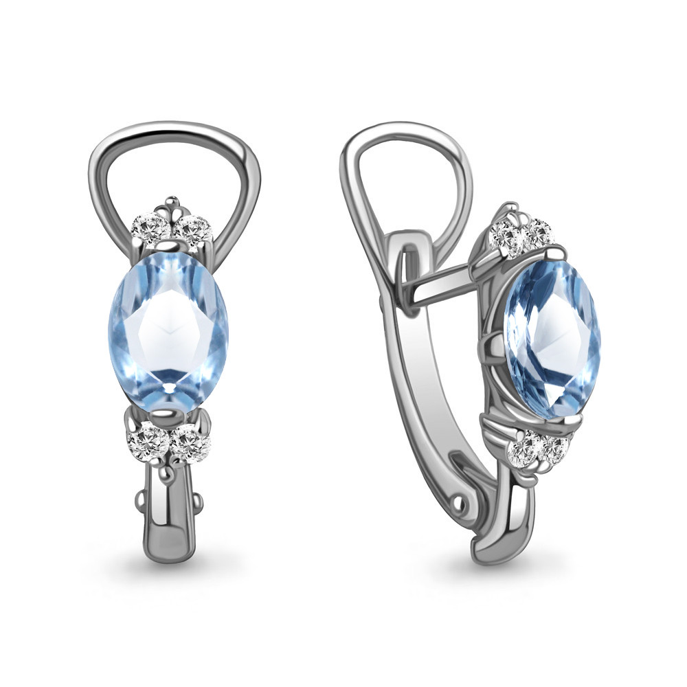 Серьги серебряные классические Aquamarine 4414105.5 покрыто родием