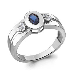 Серебряное кольцо, Фианит, Наносапфир Aquamarine 69157АБ.5 покрыто  родием