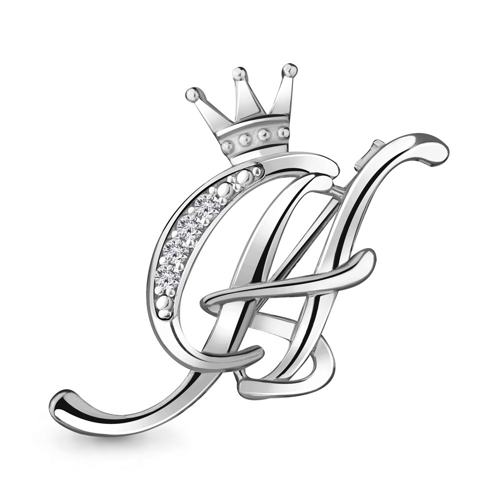 Брошь из серебра, Фианит Aquamarine 77336А.5 покрыто родием