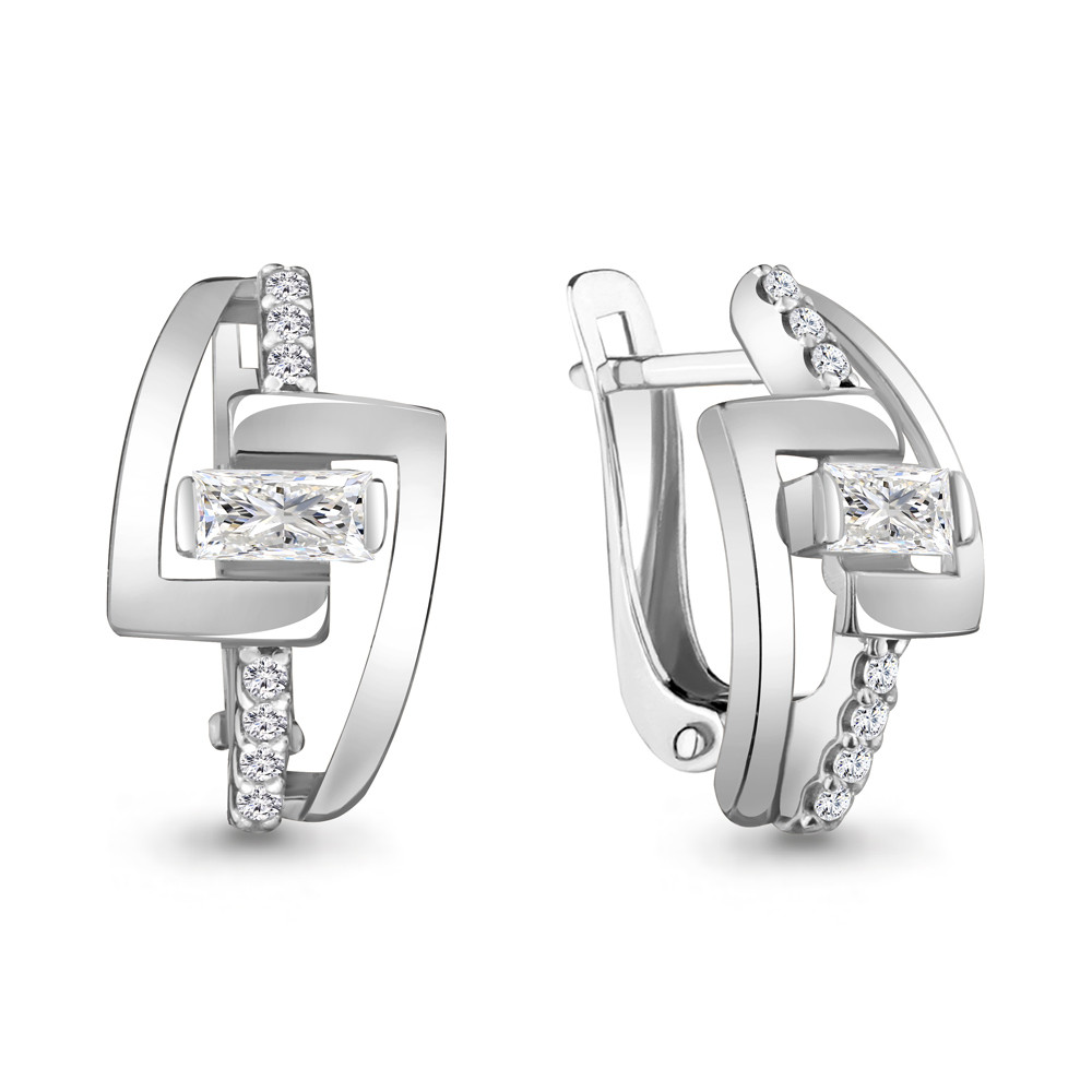 Серьги серебряные классические, Фианит Aquamarine 48273А.5 покрыто родием коллекц. Baguette