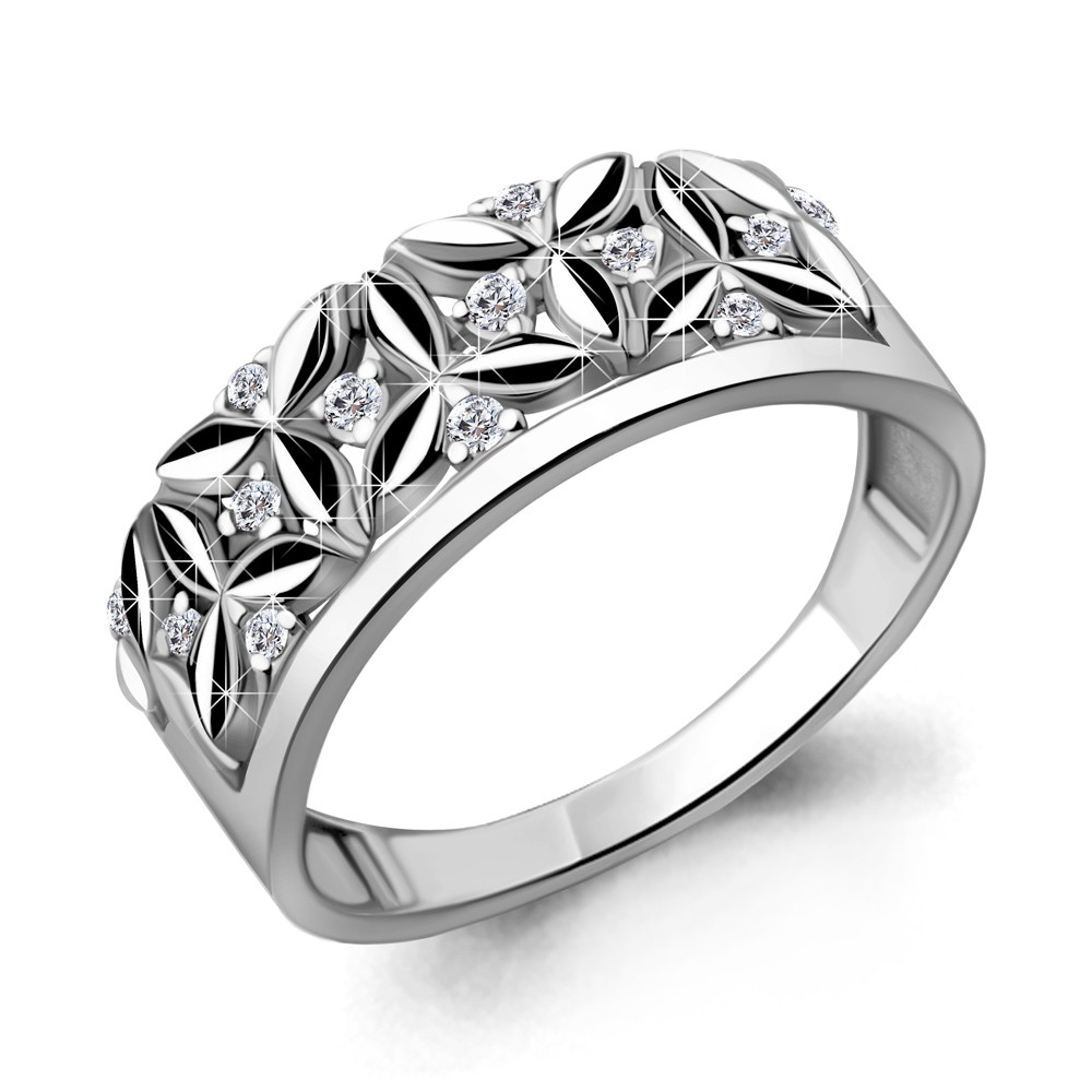 Серебряное кольцо  Фианит Aquamarine 68637А.5 покрыто  родием коллекц. Sunshine