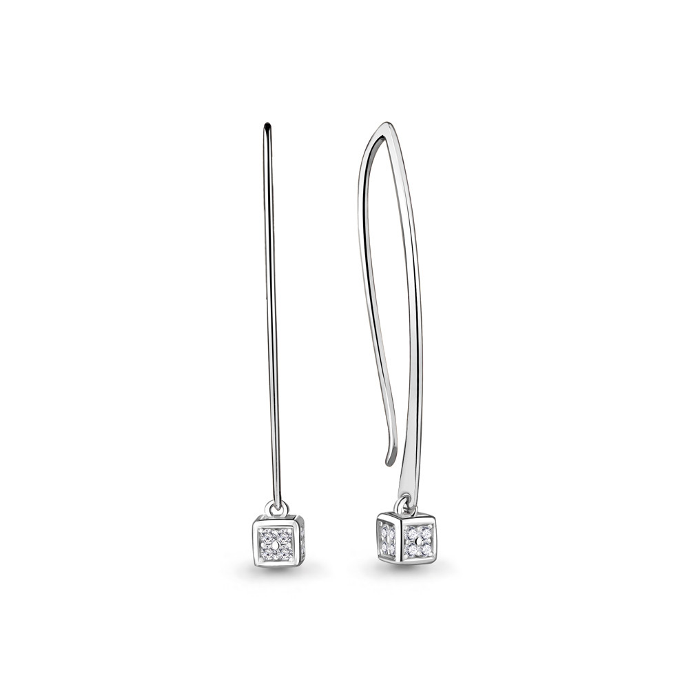 Серьги-скобы Aquamarine 48346А.5 покрыто родием