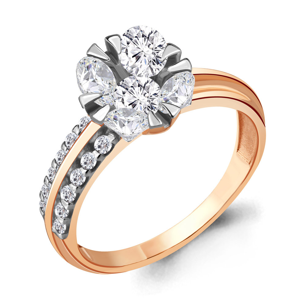 Серебряное кольцо  Фианит Aquamarine 68579А.6 позолота коллекц. Supreme