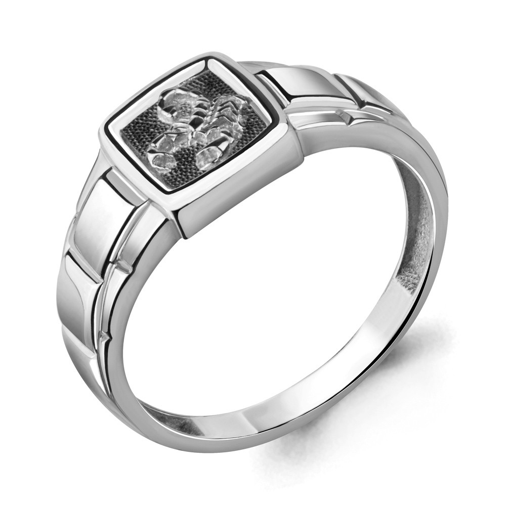 Мужское серебряное кольцо, печатка Aquamarine 54688.5 покрыто родием