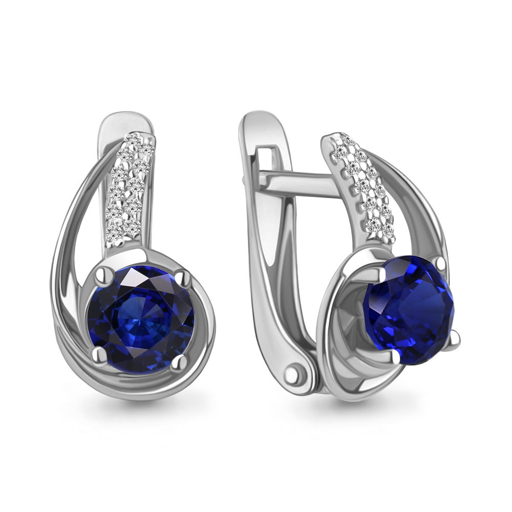 Серьги серебряные классические Aquamarine 42985Б.5 покрыто родием коллекц. Клеопатра