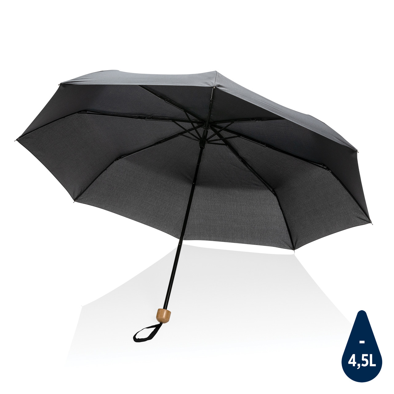 Компактный зонт Impact из RPET AWARE™ с бамбуковой рукояткой, d96 см , черный; , , высота 58 см., диаметр 96