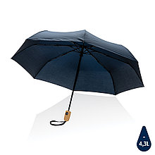 Автоматический зонт Impact из RPET AWARE™ с бамбуковой ручкой, d94 см, темно-синий, , высота 57 см., диаметр