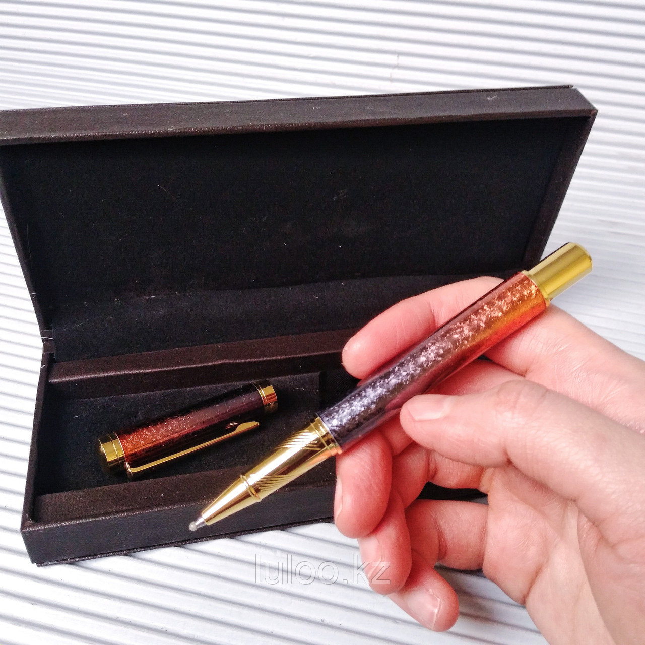 Подарочная ручка в коробке из эко кожи, "Блики"., фото 1